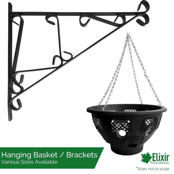 black easy fill hanging basket with optional wall bracket