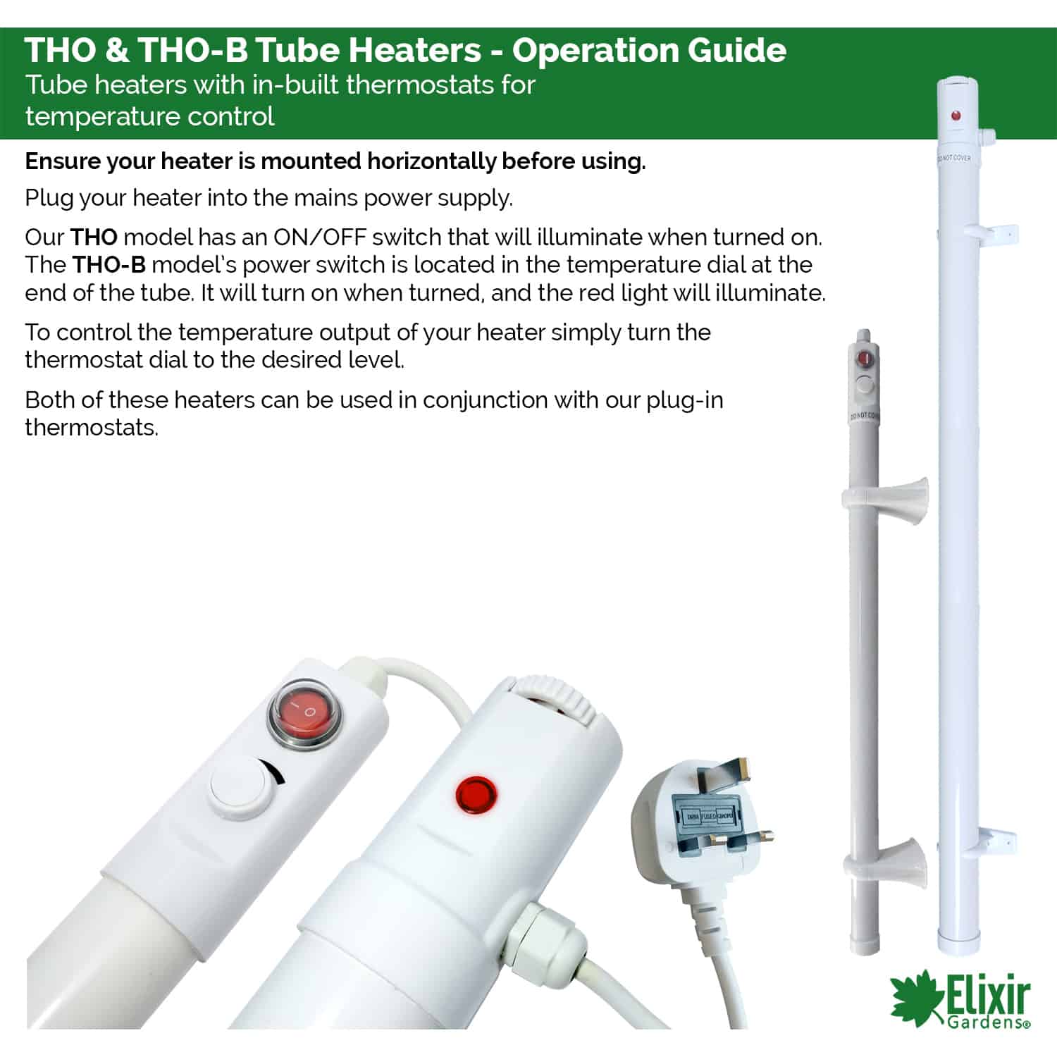 Elixir Gardens TH01 55W 50cm Tube Heater with Built in Adjustable Temperature Control