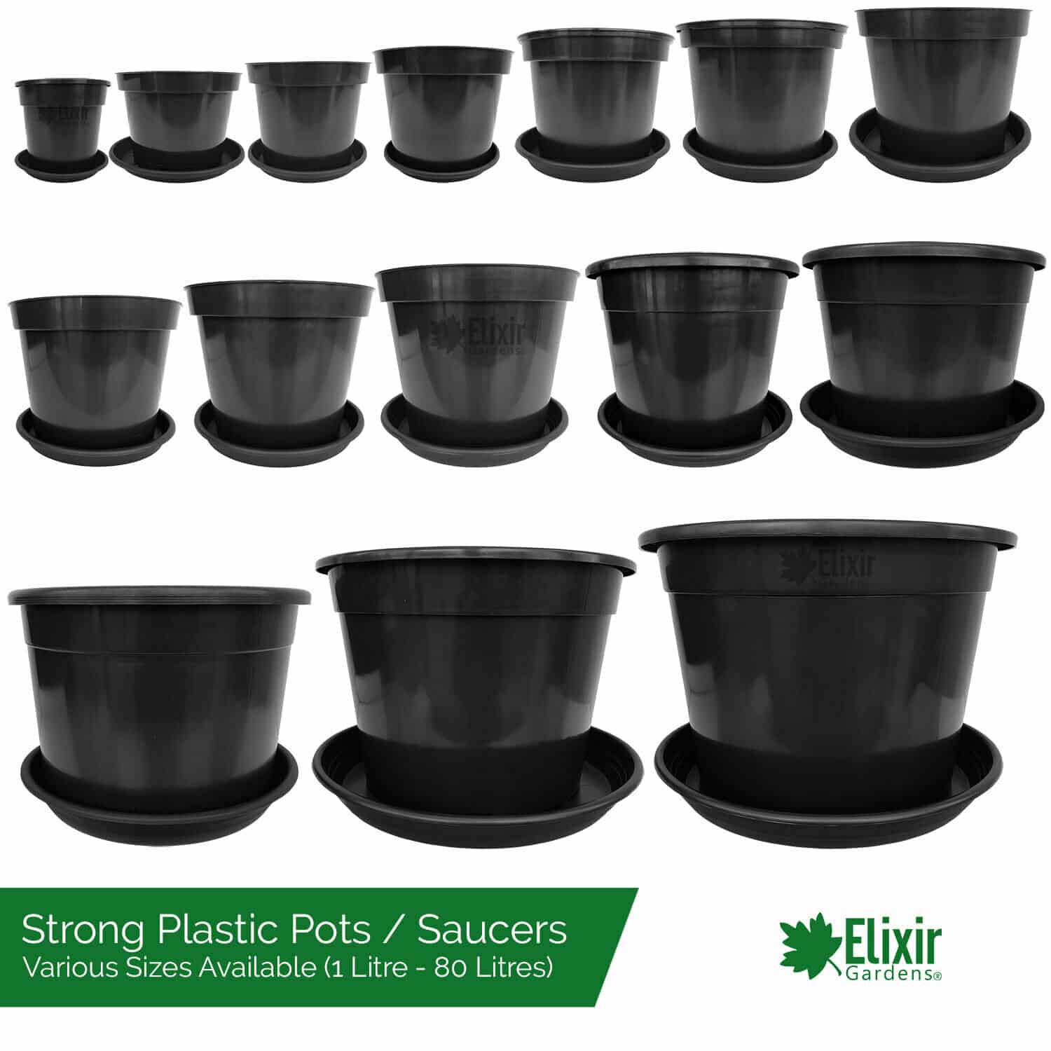 Elixir Gardens Plant Pot Black Plastic Pots 1 Litre x 2