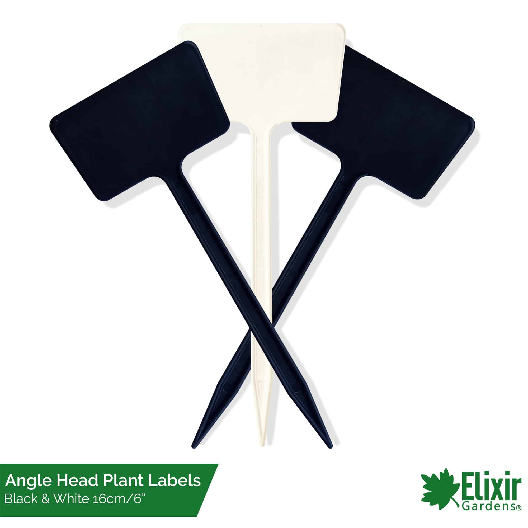 38cm Black x 100 Elixir Gardens ® Plastic Stick In Angle Head Plant Pot Labels 