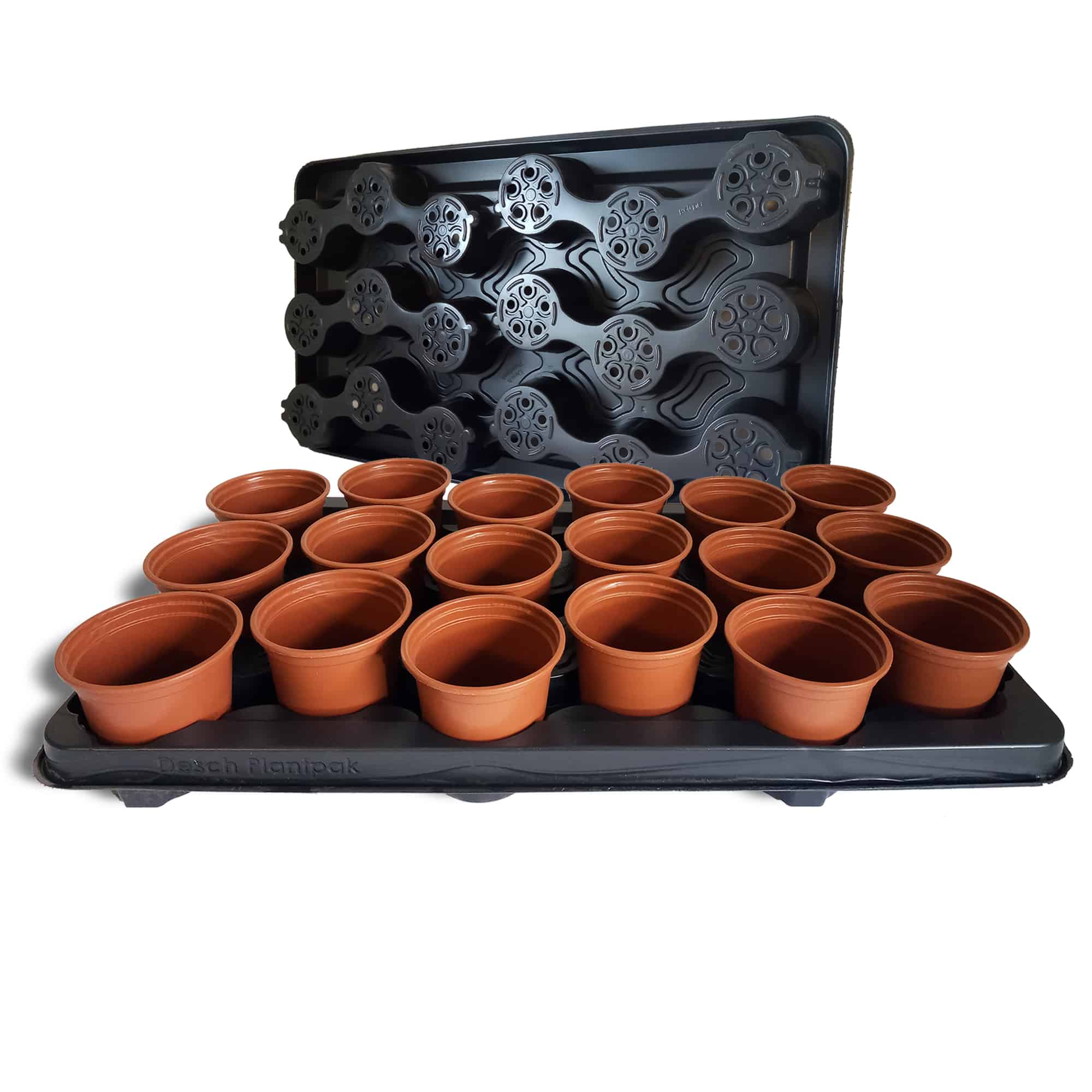 Plastic Plant Pots & Carry Trays - 9cm Round Terracotta, 5